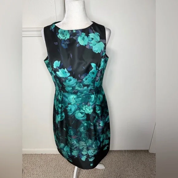 Lela Rose Black and Blue Floral Silk Midi Dress size 12 - Picture 4 of 8